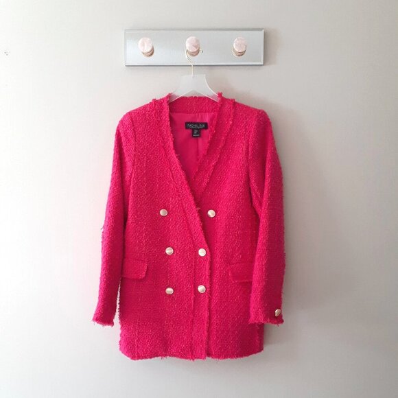 NWT Rachel Zoe fuchsia pink double breasted tweed like blazer, S - Picture 8 of 10